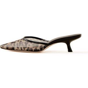 Caradise Women Leopard Mesh Mules Closed Pointed Toe Mesh Backless Kitten Heels